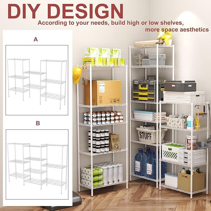 HOMEFORT 4-Shelving Unit, Adjustable Wire Shelving, Metal Wire Shelf Rack Organizer for Kitchen, Pantry, Closet, Bathroom, Laundry, White,21" W x 11" D x 41" H - ModernBath