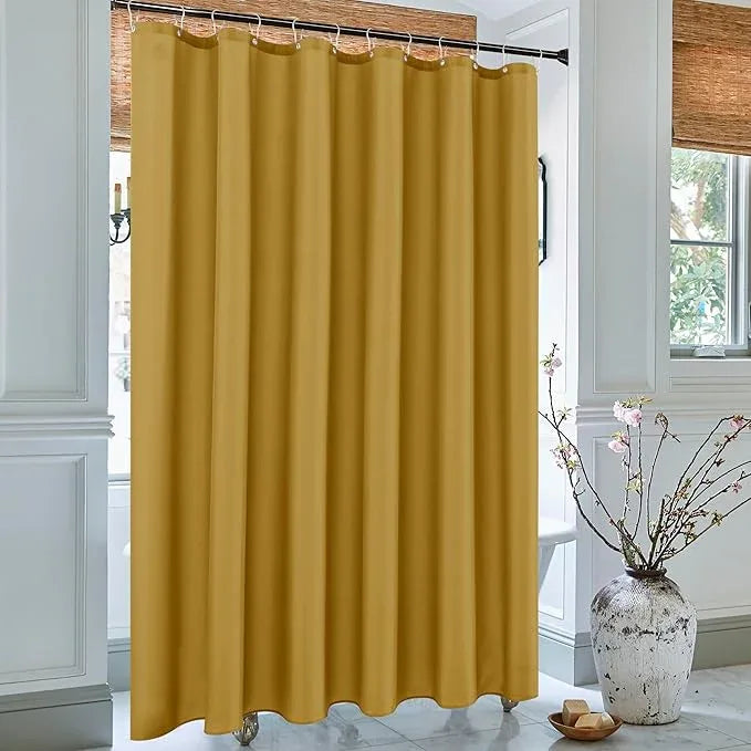 Biscaynebay Hotel Quality Extra Long Fabric Shower Liners 72" Width by 84" Length, Gold Water Resistant Bathroom Curtains Rust Resistant Grommets & Weighted Bottom Hem Machine Washable - ModernBath