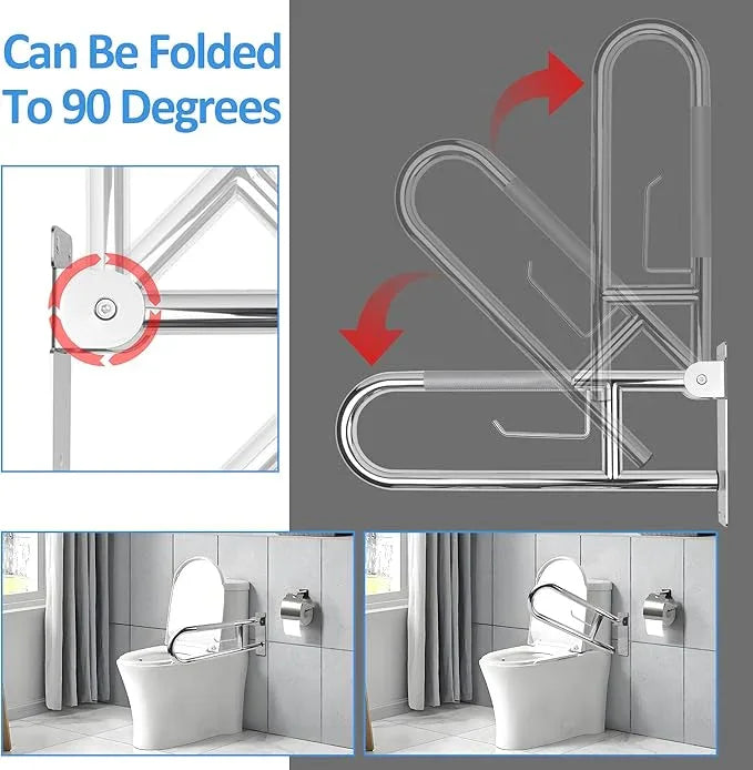 Handicap Grab Bar, 23.6 Inch Stainless Steel Toilet Safety Rails, Disabled Flip-Up Bathroom Grab Bars with Paper Holder, Anti-Slip Toilet Handrails Hand Grips Handicap Grab Bars for Elderly - ModernBath