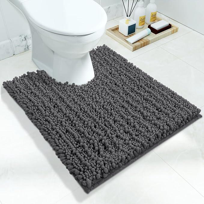 Yimobra Toilet Rug U Shaped Washable 24x20 Inch - Ultra Soft Absorbent Chenille Bath Rugs for Toilet, Quick Dry & Machine Washable, Non Slip Contour Bathroom Mat, Dark Gray - ModernBath