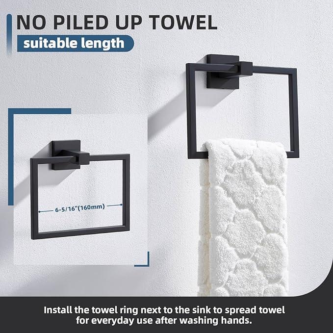 Angle Simple Square Towel Ring Matte Black, SUS 304 Stainless Steel Bathroom Swivel Hand Towel Holder Rack 7.09 Inches, Wall Mount - ModernBath