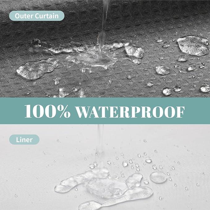 eachope Grey No Hook Waffle Weave Shower Curtain with snap-in Liner Replacement, 230GSM Waterproof Fabric Hotel Shower Curtain Set for Bathroom, Through Mesh Top Window,60Wx74H - ModernBath