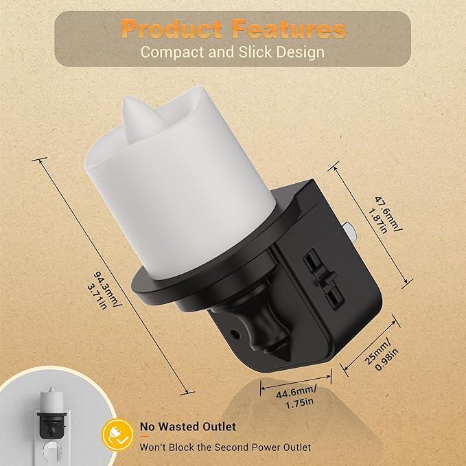 JandCase Flameless Candle Night Light, 2 Pack Night Lights Plug into Wall, 3000K Soft White, 0-100LM Dimmable Nightlight, Dusk to Dawn Sensor Light for Dinning Room, Living Room, Bathroom, Hallway - ModernBath
