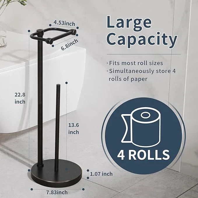 Toilet Paper Holder Stand, Post Pivoting Design Free Standing Toilet Paper Holder with Storage for 4 Rolls, 304 Stainless Steel Tissue Holder with Reserve, Heavy-Duty Base (Oil Rubbed Bronze) - ModernBath
