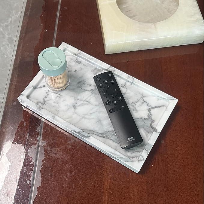 OAIQNUJ Natural White Marble Vanity Tray, 9.8"x5.9" Genuine Marble Stone Tray for Bathroom/Kitchen/Dresser (Arabescato) - ModernBath