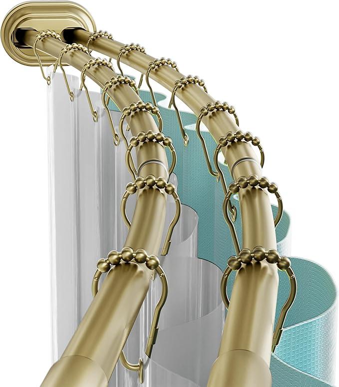 Zenna Home Rustproof Double Curved Shower Curtain Rod, No Drill Tension Mount, 50 to 72 Inches Adjustable Tension Shower Rod for Bathroom, Curves Out for Extra Room, Gold - ModernBath