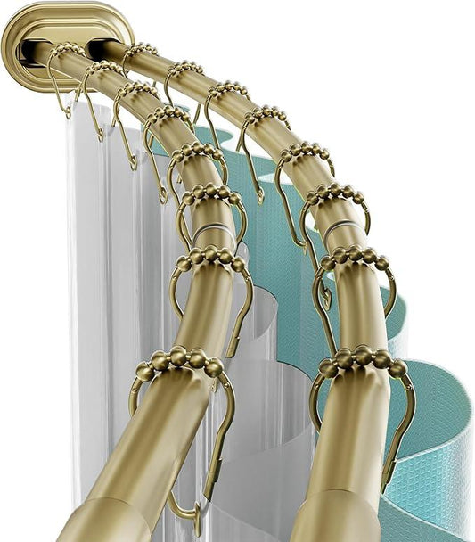 Zenna Home Rustproof Double Curved Shower Curtain Rod, No Drill Tension Mount, 50 to 72 Inches Adjustable Tension Shower Rod for Bathroom, Curves Out for Extra Room, Gold - ModernBath