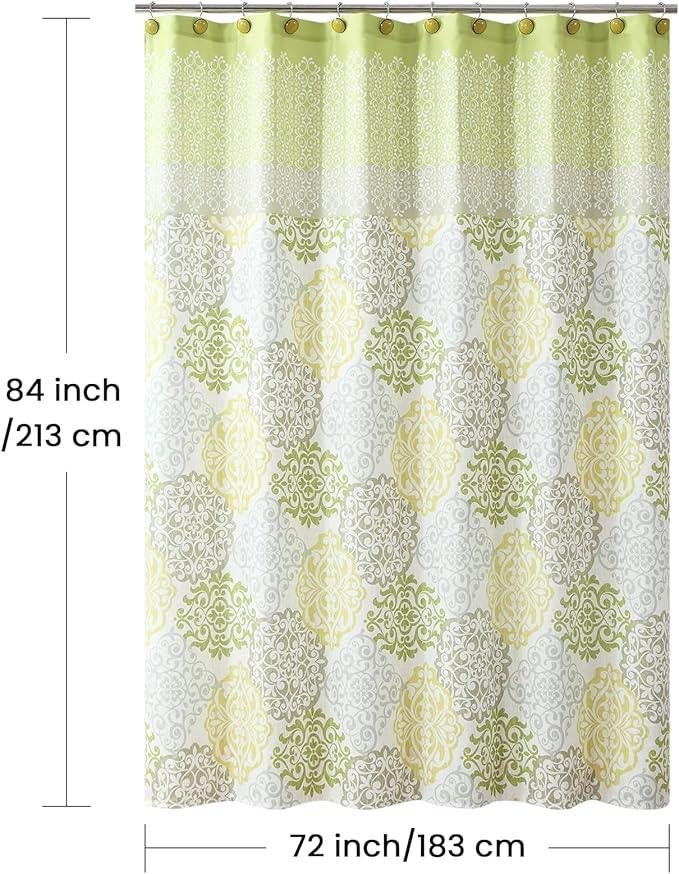 BESTRIPES Extra Long Fabric Shower Curtain, Green Yellow Grey Boho Medallion Print Shower Curtains for Bathroom, 72" W x 84" H - ModernBath