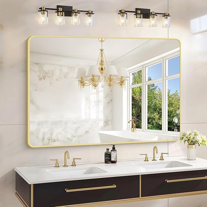 CIVENO 36"x48" Bathroom Mirror, Gold Rectangle Mirror, Large Rectangular Wall Mirror, Rounded Corner Vanity Mirror with Aluminum Metal Frame for Bathroom Bedroom Living Room Horizontal/Vertical - ModernBath