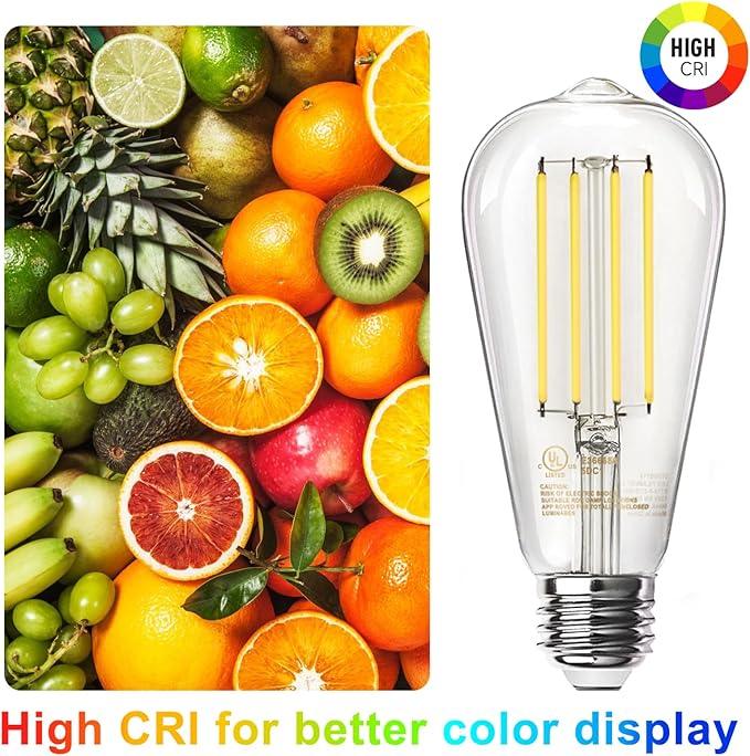 TJOY 10 Pack Vintage 8W ST58 LED Edison Light Bulbs, Dimmable, 60W Equivalent, 800Lumens, 2700K Warm White, E26 Base LED Filament Bulb, CRI80+, Antique Glass Style for Home, Bedroom, Office, Farmhouse - ModernBath