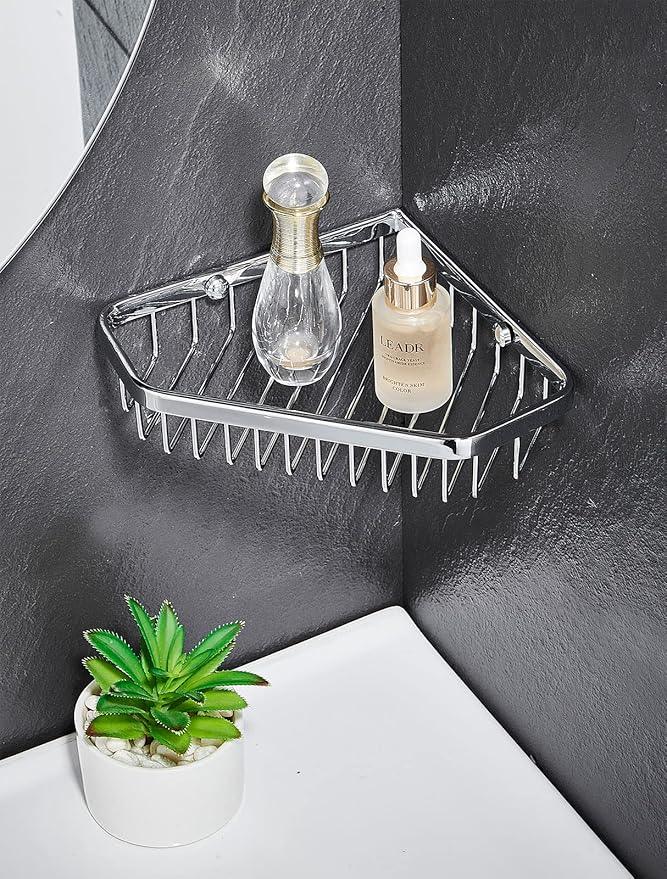 SANLIV Corner Shower Caddy Basket,Shampoo Holder for Shower Wall,Inside Shower Shelf Bathroom Organizer,Solid Brass Material in Polished Chrome - ModernBath