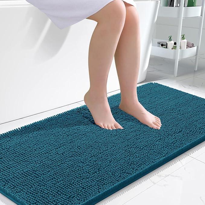 OLANLY Bathroom Rugs 47x24, Extra Soft Absorbent Chenille Bath Rugs, Rubber Backing Quick Dry, Machine Washable Bath Mats for Bathroom Floor, Tub and Shower, Home Decor Accessories, Peacock Blue - ModernBath