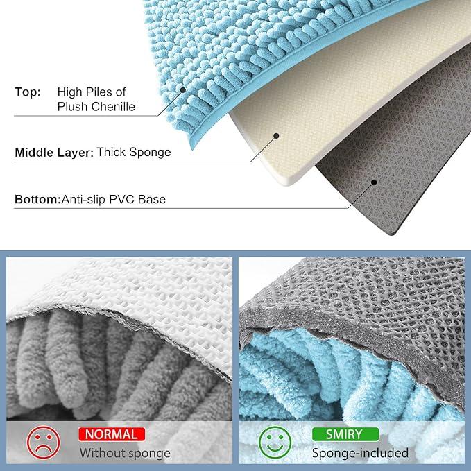 Smiry Luxury Chenille Bathroom Rugs 36x24, Extra Soft and Absorbent Shaggy Bath Mat, Machine Washable, Non-Slip Plush Carpet Runner for Tub, Shower, and Floor, Home Decor Accessories, Sky Blue - ModernBath