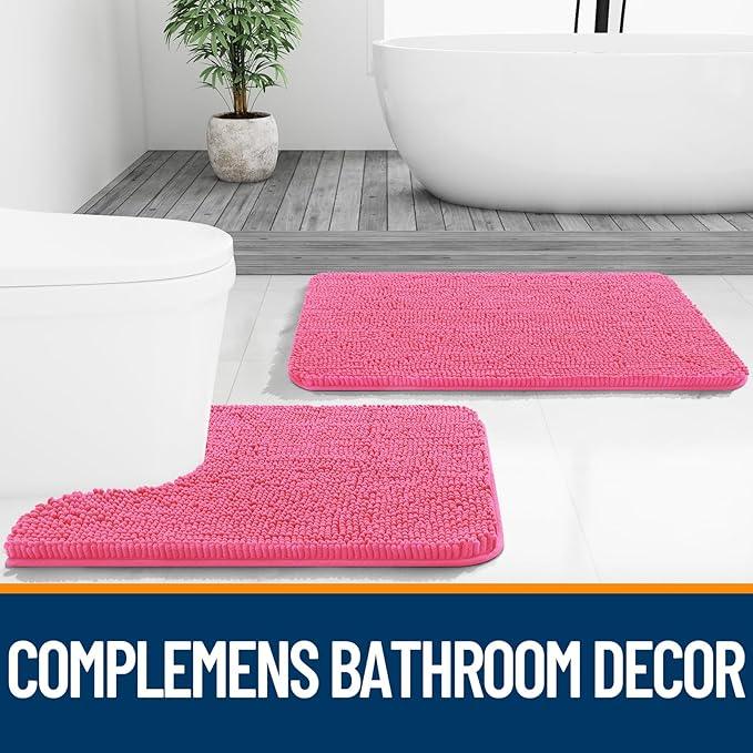 OLANLY Bathroom Rugs 44x24, Extra Soft Absorbent Chenille Bath Rugs, Rubber Backing Quick Dry, Machine Washable Bath Mats for Bathroom Floor, Tub and Shower, Home Decor Accessories, Hot Pink - ModernBath