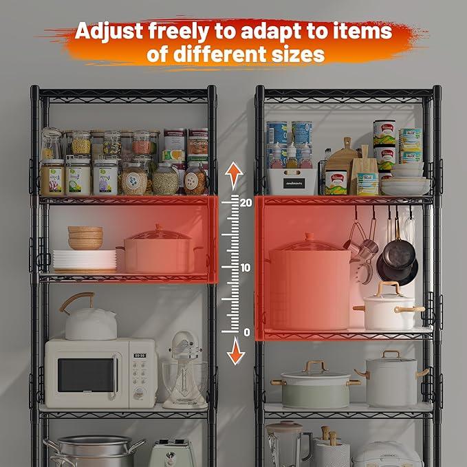 5 Tier Metal Shelving Unit Pantry Storage Shelves with Side Blockers Adjustable Metal Wire Shelf with Hooks & Shelf Linker Standing Storage Rack for Kitchen Pantry Bathroom Closet,13.8"Dx21.7"Wx59.1"H - ModernBath
