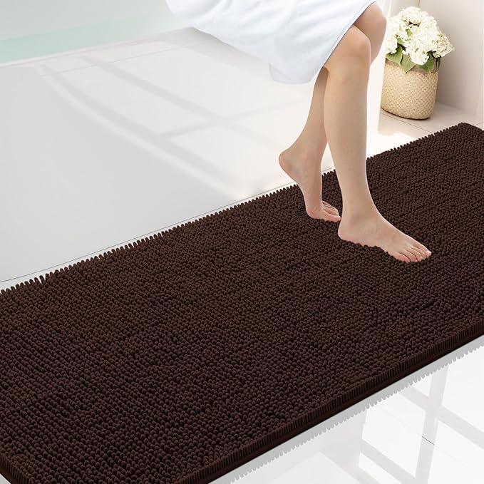 Smiry Luxury Chenille Bathroom Rugs 70x24, Extra Soft and Absorbent Shaggy Bath Mat, Machine Washable, Non-Slip Plush Carpet Runner for Tub, Shower, and Floor, Home Decor Accessories, Brown - ModernBath