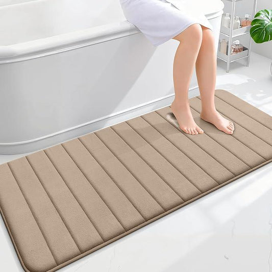 OLANLY Memory Foam Long Bathroom Rugs Runner 59x24, Super Soft Absorbent Bath Mat, Quick Dry, Machine Washable Shower Floor Rugs, Bathmat Carpet, Bathroom Home Decor Accessories, Tan - ModernBath
