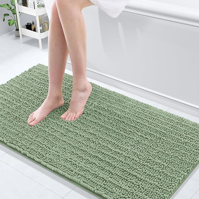 Arotive Luxury Chenille Bathroom Rug Mat, Extra Soft Thick Absorbent Shaggy Bath Rugs, Non-Slip Machine Wash Dry, Plush Bath Mats for Bathroom, Shower and Tub, 60x24, Sage Green - ModernBath