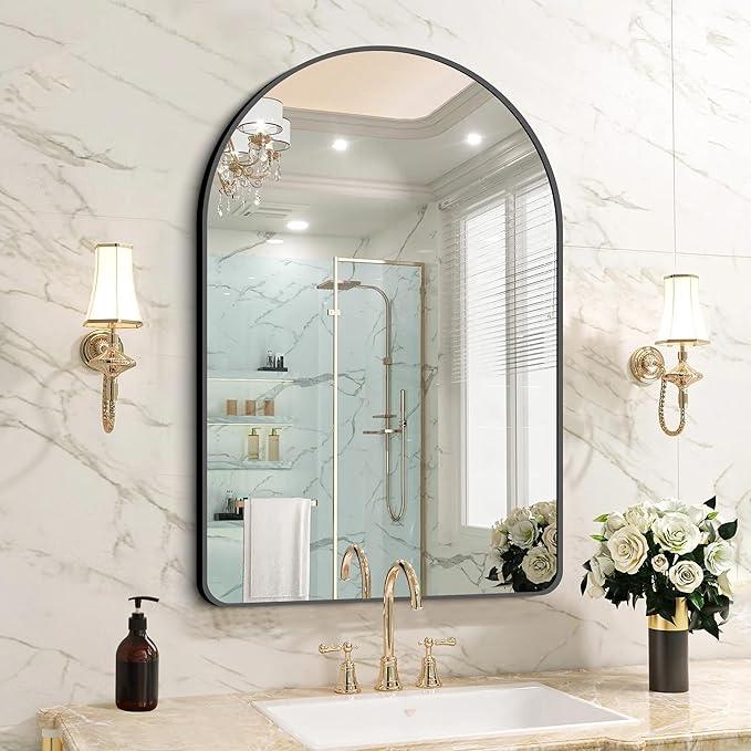 FORBATH Arched Bathroom Mirror 26x38 Inch, Bathroom Mirror Wall Mounted Modern Black Aluminum Alloy Frame Decor Dresser Mirror for Bedroom Living Room Entryway, Hanging or Leaning Against Wall - ModernBath