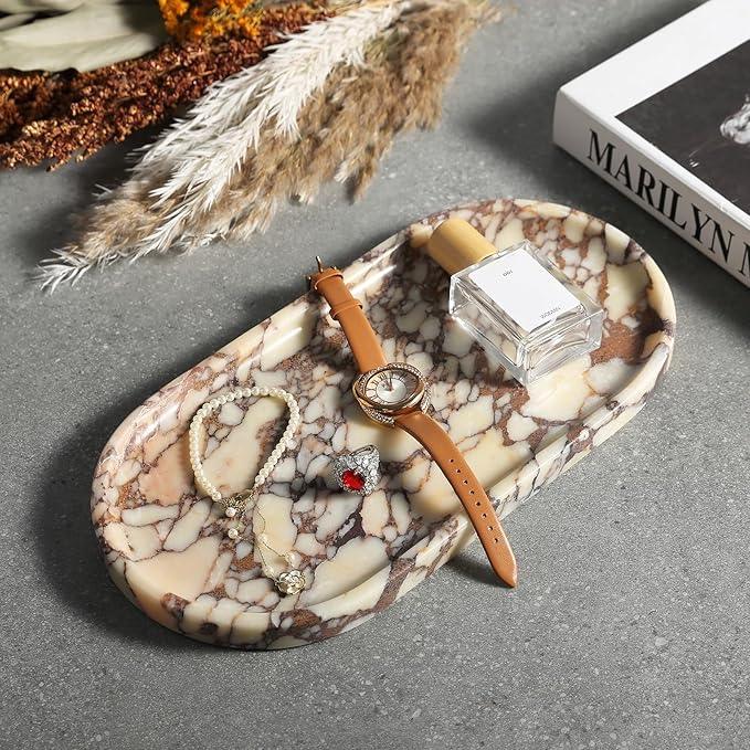 Koville Natural Decorative Marble Bathroom Tray, 12"x6" Calacatta Viola Marble Catchall Tray for Bathroom, Stone Perfume Trays Jewelry Dish for Dresser, Stone Storage Trays for Home Decor - ModernBath