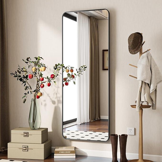BEAUTYPEAK Black Full Length Mirror, 56"x21" Rounded Corner Floor Mirror Standing Hanging or Leaning Against Wall, Suitable for Bedroom or Dressing Room - ModernBath