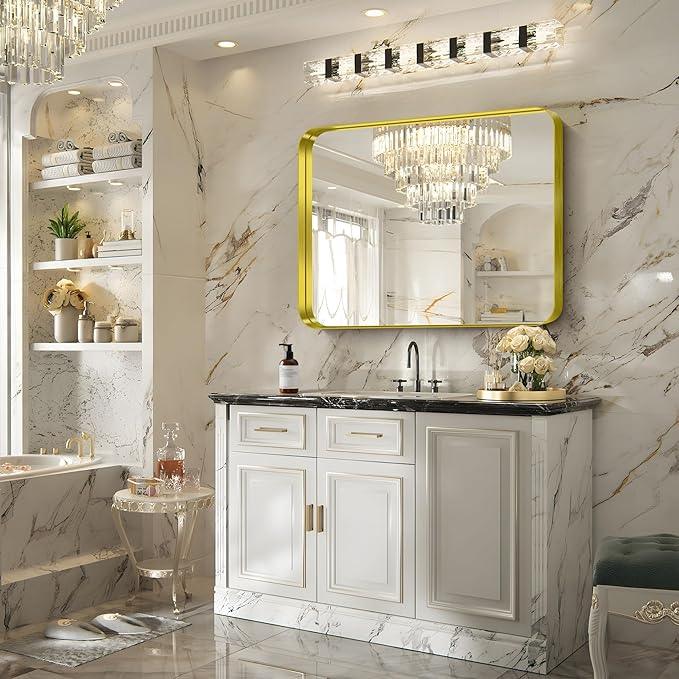 FORBATH 30x36 Inch Bathroom Mirror, Brushed Gold Deep Frame Wall Mirror with Rounded Corners, Anti-Rust Tempered Glass for Modern Farmhouse Vanity (Horizontal/Vertical Hanging) - ModernBath