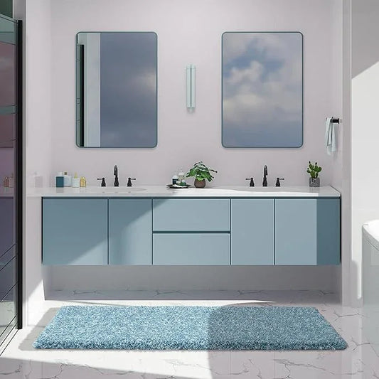 Yimobra Luxury Bathroom Rugs, Fluffy Bath Mats, Non Slip, Water Absorbent Microfiber, Machine Washable, Plush Runner Shower Rugs, Thick Matts for Bathroom Floor&Tub, 70"x 24", Denim Blue and White - ModernBath