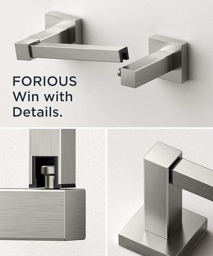 FORIOUS Toilet Paper Holder Wall Mount, Stainless Steel Rustproof Double Post Pivoting Tissue Roll Holder for Bathroom, Commercial Toilet Paper Dispenser (Stainless Steel, Square) - ModernBath