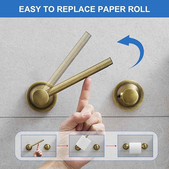 RUMOSE Toilet Paper Roll Holder Bathroom Flexible Pivoting Tissue Handle on Wall Mounted Antique Brass Rustproof Toilet Tissue Roll Holder,Stainless Steel - ModernBath