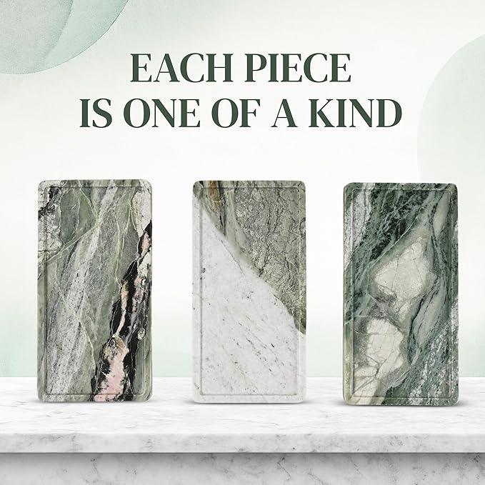 Green Marble Tray – 12" x 6.5" Decorative Vanity Tray for Bathroom, Countertop, Jewelry, Candles, Kitchen | Natural Stone Organizer for Makeup, Perfume, Skincare & Home Décor - ModernBath