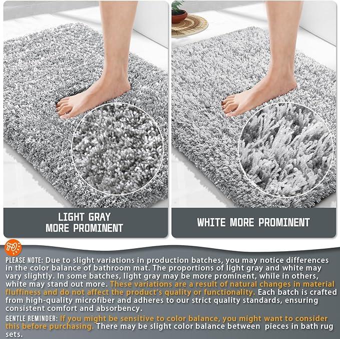 Yimobra Bathroom Rugs Non Slip Washable, Ultra Soft and Water Absorbent Bath Mats, Plush Fluffy Shower Mat Outside, Microfiber Thick Matts for Bathroom Floor/Sink, 24x17, Light Gray and White - ModernBath