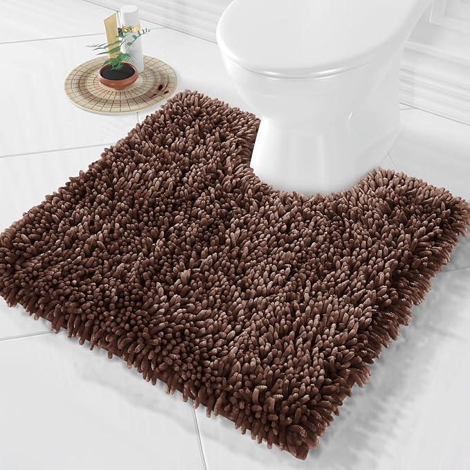 Yimobra Toilet Rugs U Shaped Washable, Extra Thick Soft Absorbent Chenille Contour Bathroom Rugs for Toilet 24x24 Inch, Quick Dry Non Slip Toilet Mat for Bath Floor, Brown - ModernBath