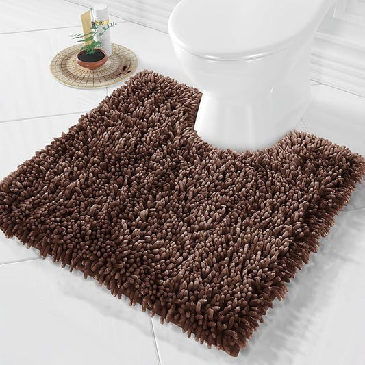 Yimobra Toilet Rugs U Shaped Washable, Extra Thick Soft Absorbent Chenille Contour Bathroom Rugs for Toilet 24x24 Inch, Quick Dry Non Slip Toilet Mat for Bath Floor, Brown - ModernBath