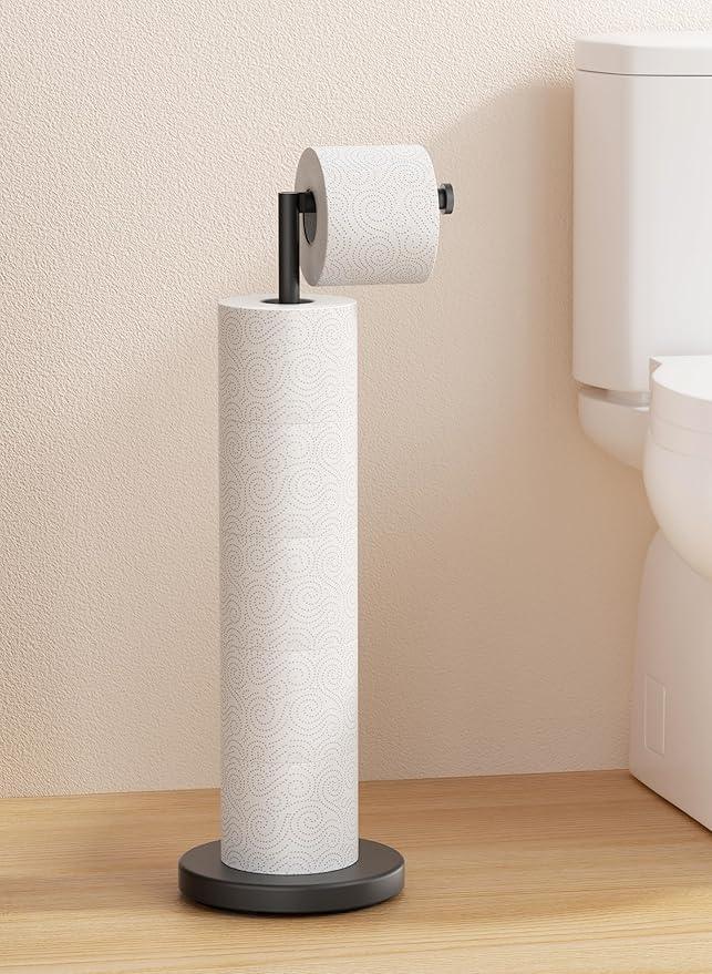 Extra High Toilet Paper Holder Stand with Weighted Base for 6 Rolls, KES 25" H Black Free Standing Toilet Paper Holder with Reverse, 18/8 Stainless Steel, BPH290B-BK - ModernBath