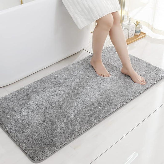COSY HOMEER Bath Rugs for Bathroom Extra Thick - Anti-Slip Bath Mats Soft Plush Yarn Shaggy 100% Strong Mirco Polyeste Mat Living Room Bedroom Mat Floor Water Absorbent(Grey,24x48 - Inches) - ModernBath