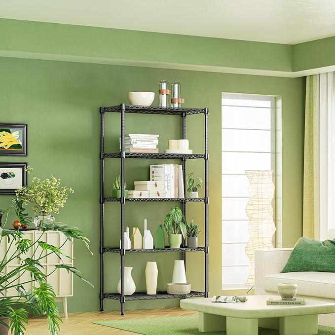 IZEUK 5 Tier Black Metal Storage Shelves, Heavy Duty Adjustable Wire Shelving Rack for Garage, Kitchen, Bathroom, Closet Organizer, 1250 lbs Capacity, 15.7" D x 33.5" W x 68.5" H - ModernBath