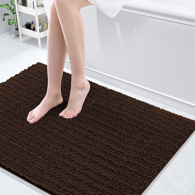 Arotive Luxury Chenille Bathroom Rug Mat, Extra Soft Thick Absorbent Shaggy Bath Rugs, Non-Slip Machine Wash Dry, Plush Bath Mats for Bathroom, Shower and Tub, 44x32, Brown - ModernBath