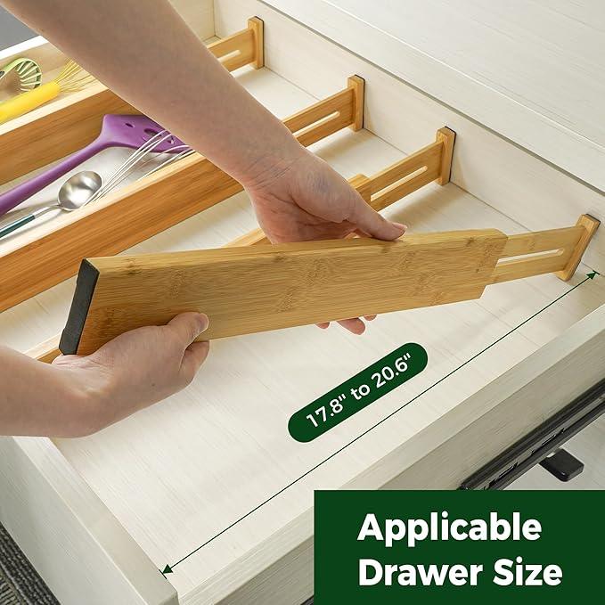 Utoplike 4 pcs Bamboo Kitchen Drawer Dividers Large, Adjustable Drawer Organizers, Spring Loaded, Works in Kitchen, Dresser, Bathroom, Bedroom, Drawer, Desk - ModernBath