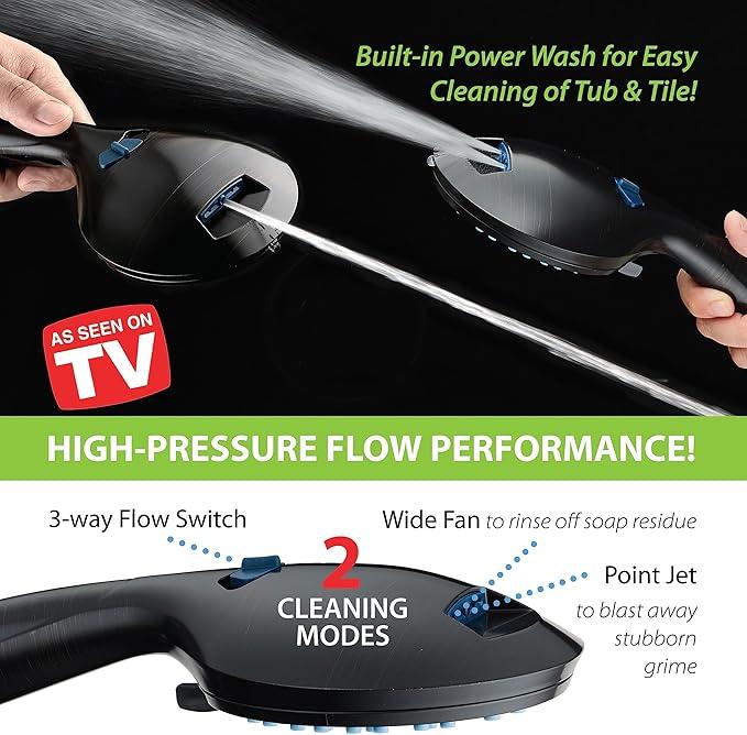 Hotel Spa AquaCare High Pressure 8-mode Handheld Shower Head - Anti-clog Nozzles, Built-in Power Wash to Clean Tub, Tile & Pets, Extra Long 6 ft. Stainless Steel Hose, Wall & Overhead Brackets - ModernBath