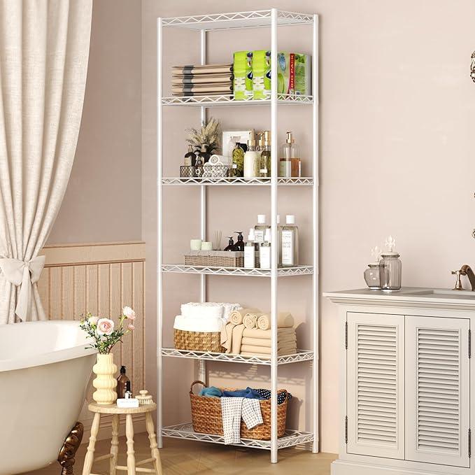 HOMEFORT 6-Tier Wire Shelving, 6 Shelves Unit Metal Storage Rack, Durable Organizer, Perfect for Pantry Closet Kitchen Laundry Organization (White) - ModernBath