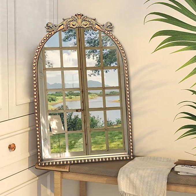 BAODANFU Arendahl Traditional Vintage Arch Mirror, 20" X 30" Baroque Ornate Accent Wall Mirrors Decorative Beaded Frame for Bathroom Sink, Entryway, Bedroom Vanity, Over Mantel Fireplace Wall Decor - ModernBath