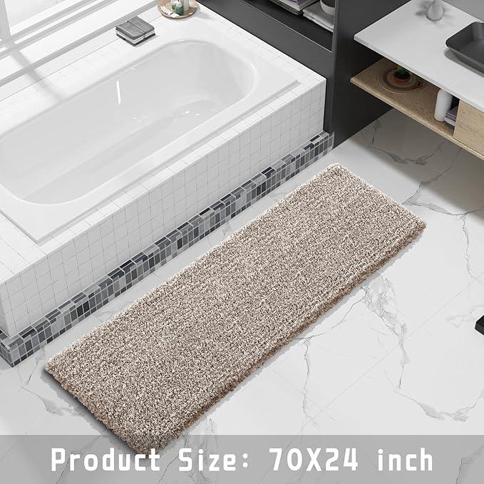 Yimobra Luxury Bathroom Rugs, Fluffy Bath Mats, Non Slip, Water Absorbent Microfiber, Machine Washable, Plush Runner Shower Rugs, Thick Matts for Bathroom Floor&Tub, 70"x 24", Light Brown and White - ModernBath