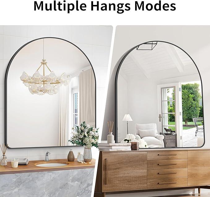GLASHOM Arched Bathroom Mirror, 40"x48" Black Arched Mirror for Bathroom, Wall Mounted Mirror, Black Vanity Wall Mirror w/Metal Frame for Bedroom, Entryway, Living Room, Vertically Hanging - ModernBath