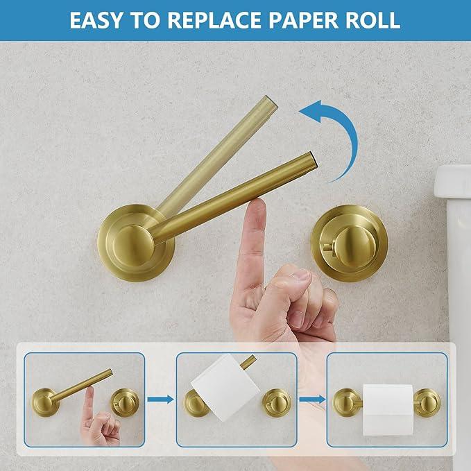 RUMOSE Toilet Paper Roll Holder Bathroom Flexible Pivoting Tissue Handle on Wall Mounted Brushed Gold Rustproof Toilet Tissue Roll Holder,Stainless Steel - ModernBath