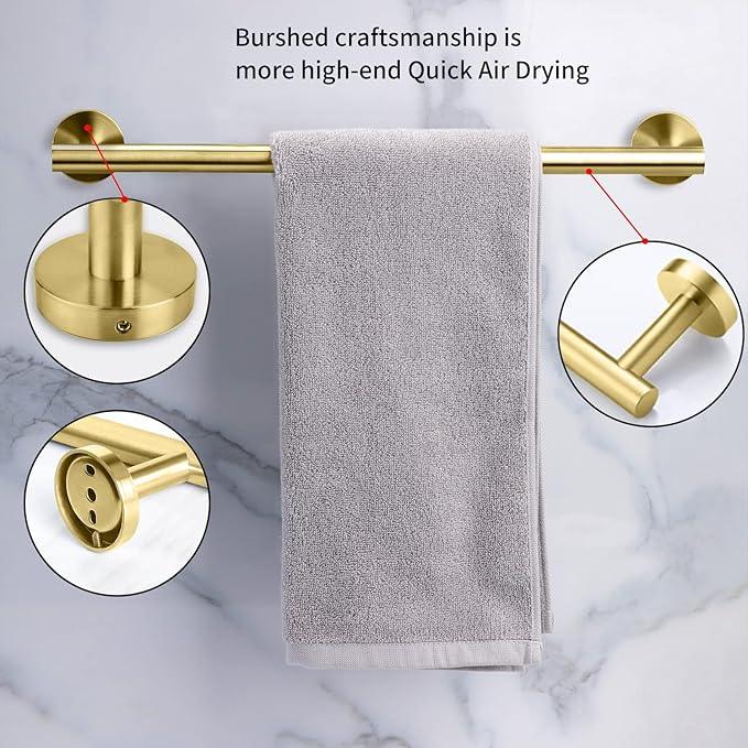 Cilee 8 Piece Brushed Gold Bathroom Hardware Set, 24inch Bathroom Towel bar+Towel Ring+Toilet Paper Holder+ Robe Towel Hook, SUS304 Stainless Steel Bathroom Accessory Set - ModernBath