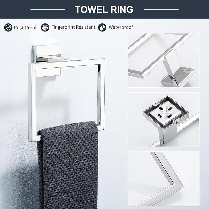 TQKAG 6-Piece Bathroom Towel Bar Sets Polished Chrome 23.6 inch Towel Bar Stainless Steel Towel Ring Coat Hook and Toilet Paper Holder Bathroom Hardware Set Wall Mounted Bathroom Accessories Kit - ModernBath