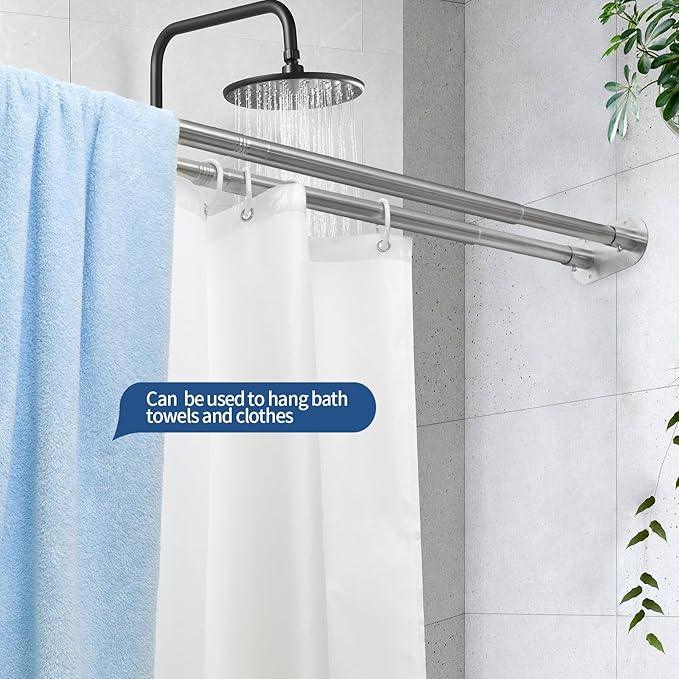 Anndason Double Shower Curtain Rod 28 to 75 Inches Elegant Double Shower Rod Adjustable Wall Mounted Double Shower Curtain Pole for Bathroom (Silver, 28 to 75") - ModernBath