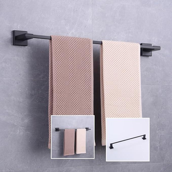 GERZWY Matte Black Towel Bar, 24 Inch Bathroom Wall Mounted Towel Rail, Hand Towel Holder, Stainless Steel JG1901A60-BK - ModernBath