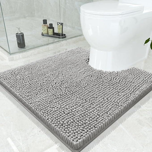 Smiry Luxury Chenille Toilet Rugs U-Shaped 24x24, Soft Absorbent Non-Slip Contour Bathroom Rugs for Toilet, Machine Washable Contoured Bath Mats, Light Grey - ModernBath