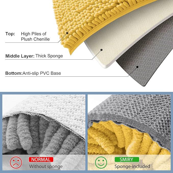 Smiry Luxury Chenille Bathroom Rugs 59x35, Extra Soft and Absorbent Shaggy Bath Mat, Machine Washable, Non-Slip Plush Carpet Runner for Tub, Shower, and Floor, Home Decor Accessories, Yellow - ModernBath